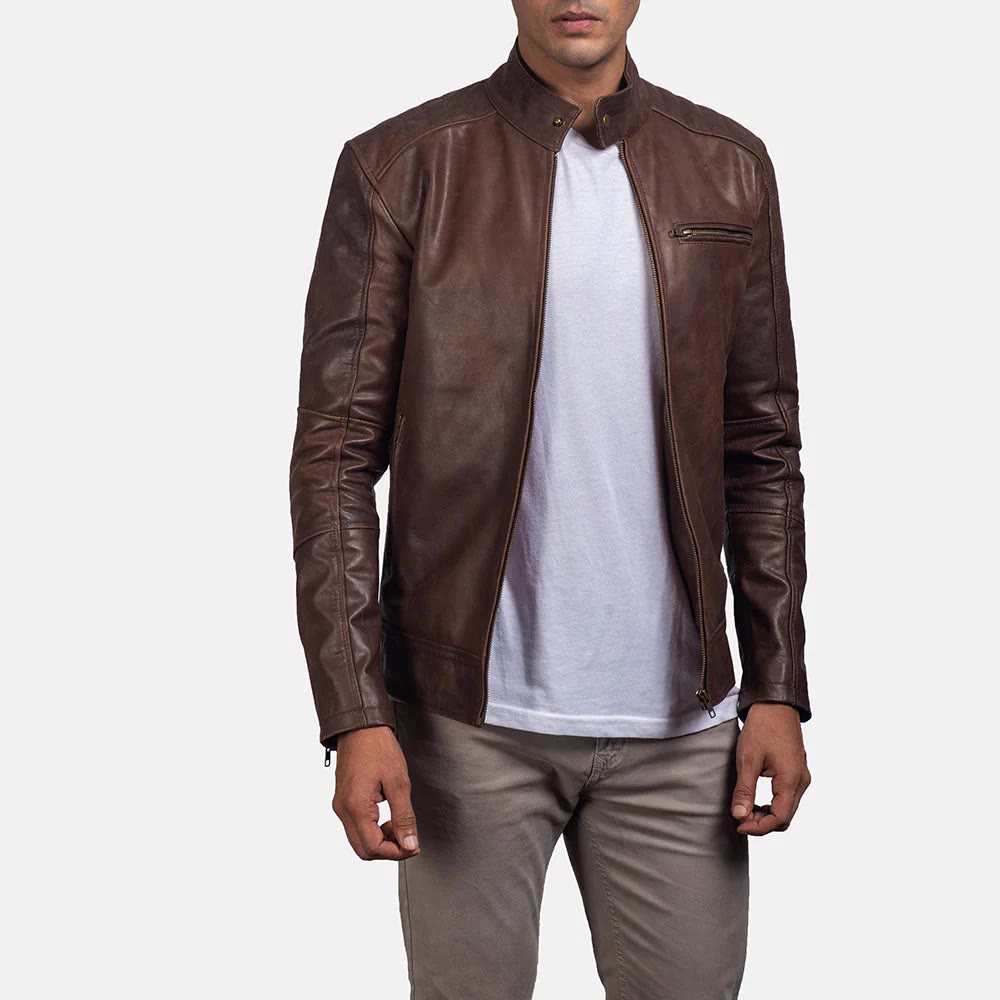 Men's Distressed Brown Café Racer Jacket – My Store
