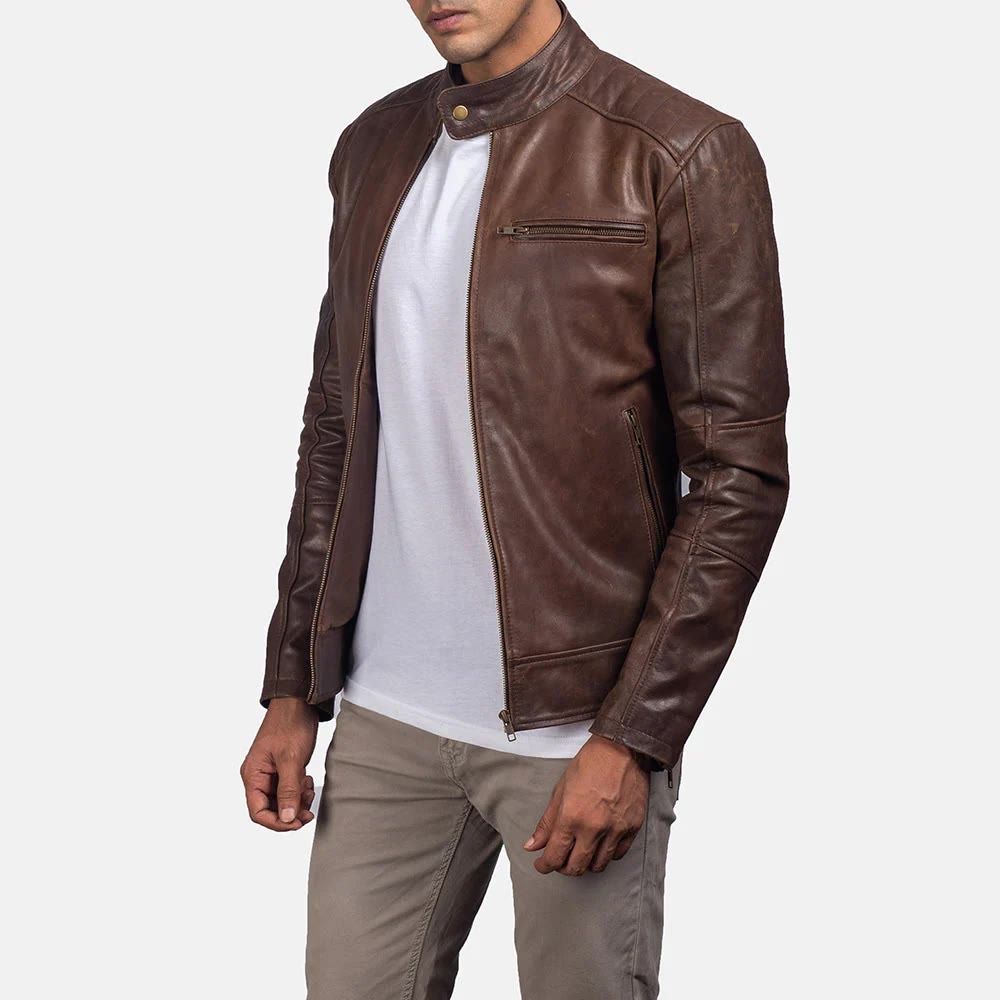 Men's Distressed Brown Café Racer Jacket – My Store