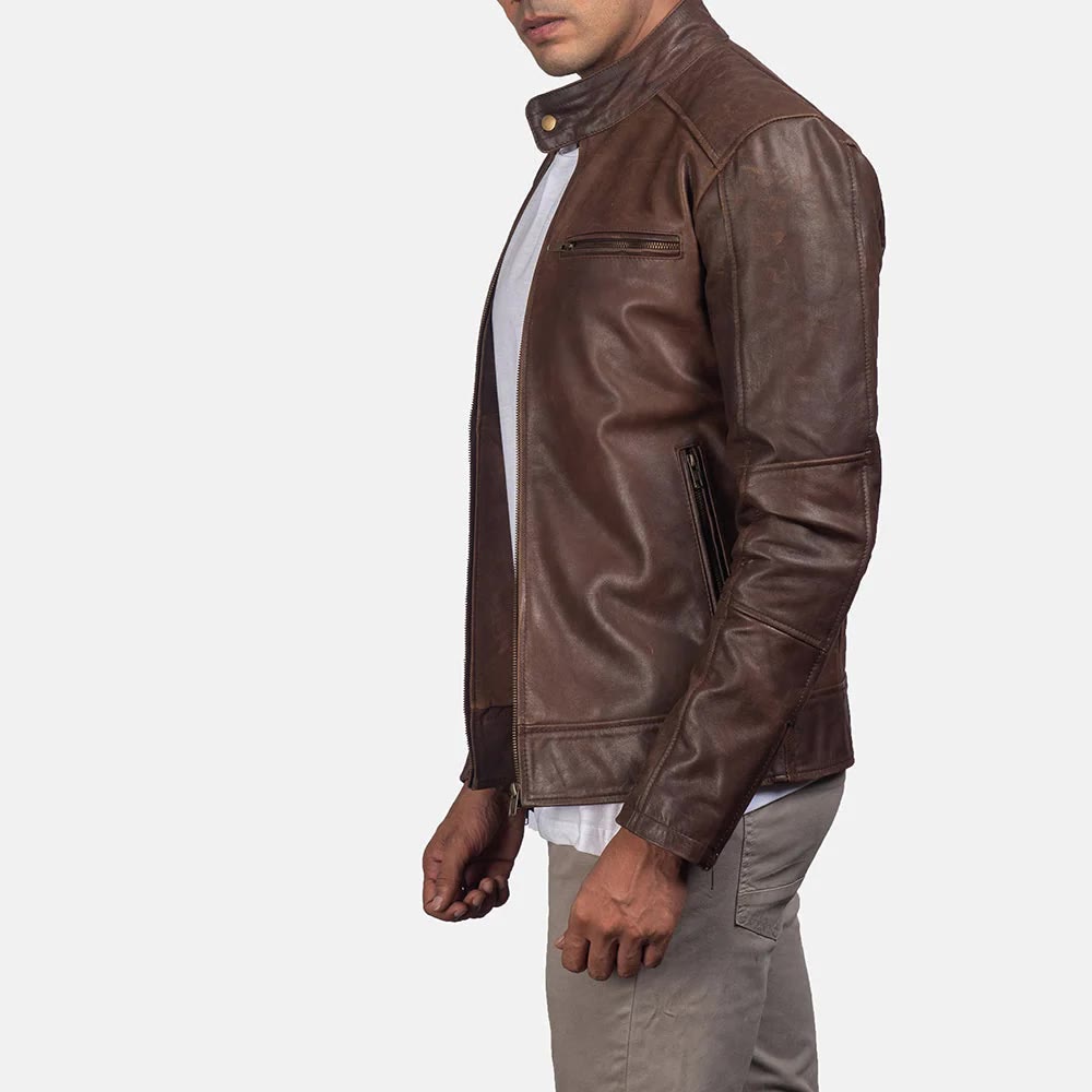 Men's Distressed Brown Café Racer Jacket – My Store