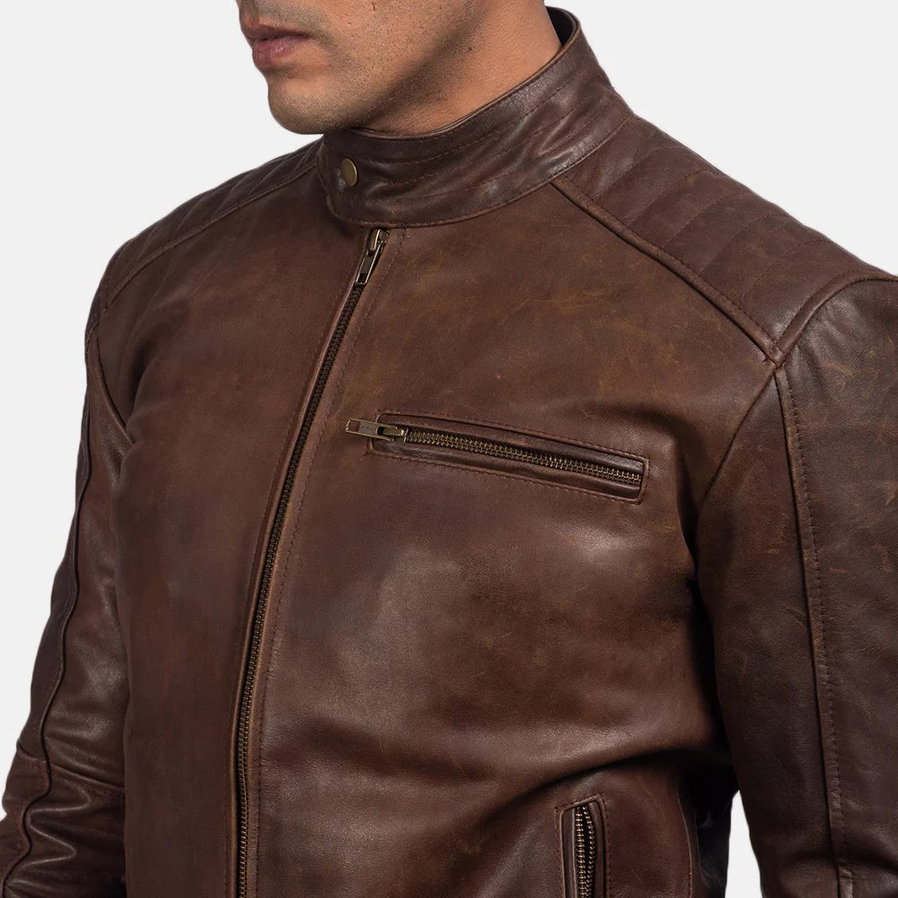 Men's Distressed Brown Café Racer Jacket – My Store